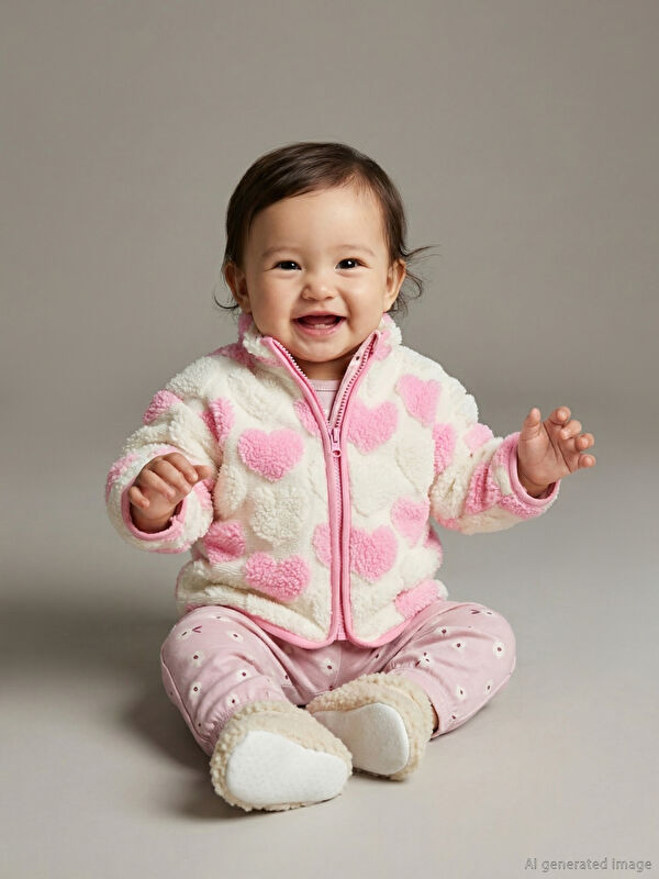 LCW baby Kalp Desenli Kız Bebek Hırka