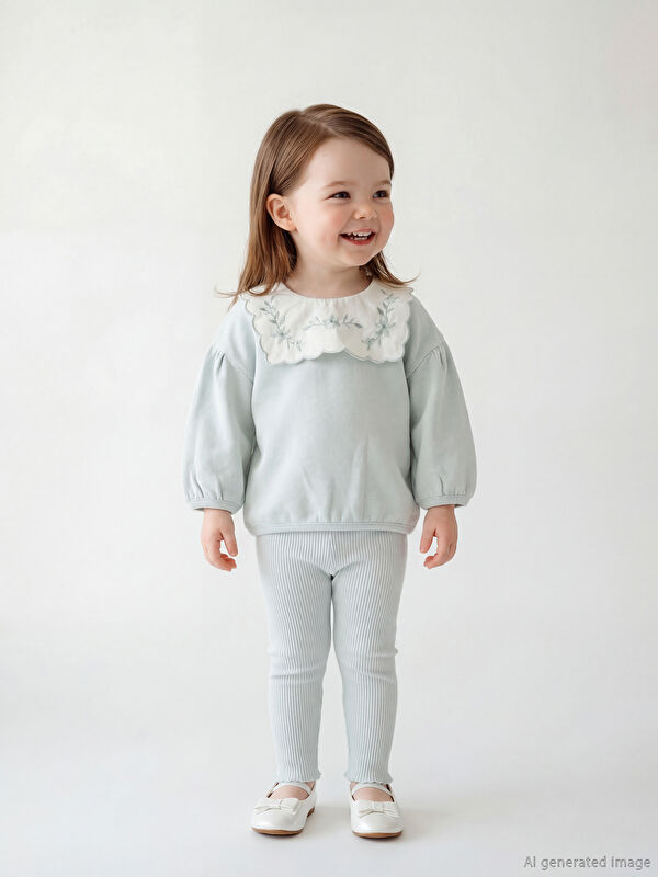 LCW baby Bisiklet Yaka Kız Bebek Sweatshirt ve Tayt