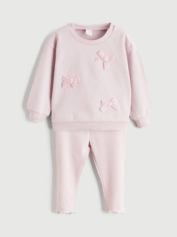 LCW baby Fiyonklu Kız Bebek Sweatshirt ve Tayt 2'li