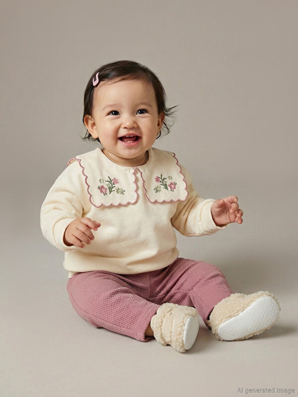 LCW baby Bebe Yaka Kız Bebek Bluz ve Pantolon