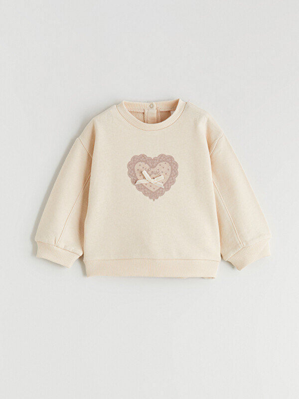 LCW baby Bisiklet Yaka Kurdele Detaylı Kız Bebek Sweatshirt