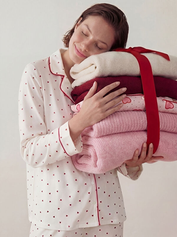 LCW DREAM Gömlek Yaka Baskılı Kadın Pijama Takımı