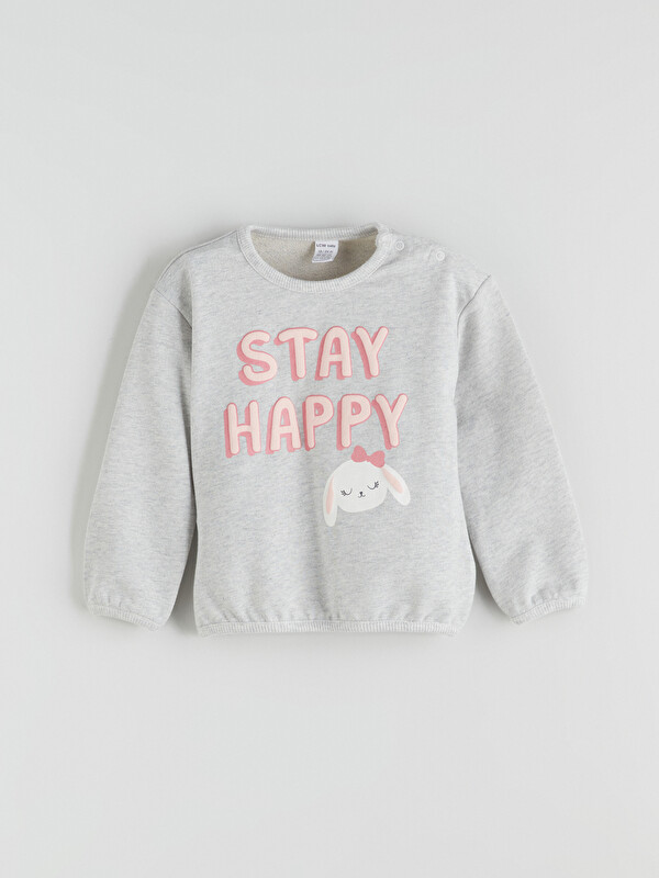 LCW baby Bisiklet Yaka Baskılı Kız Bebek Sweatshirt	