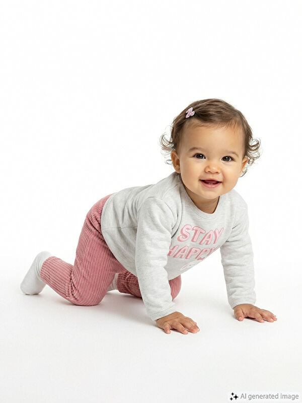 LCW baby Crew Neck Baby Girls' Sweatshirt and Leggings 2 Pack