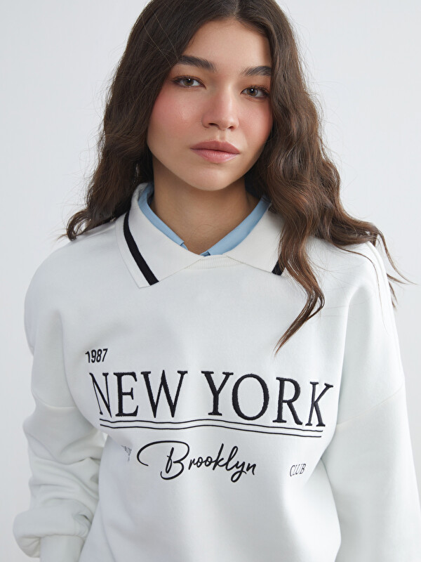 XSIDE Sweat-shirt Épais Surdimensionné pour Femmes Brodé New York