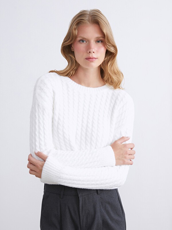 XSIDE Crew Neck Self-Patterned Women's Knitwear Sweater