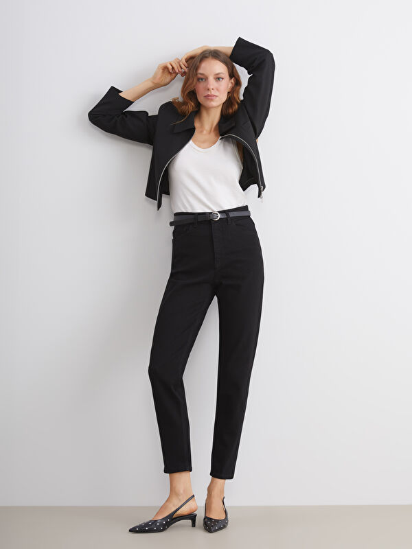 LCW Jeans Beli Kemerli Mom Fit Kadın Jean Pantolon