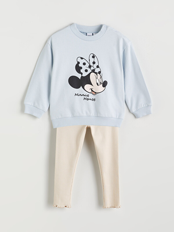 LCW baby Minnie Mouse Baskılı Kız Bebek Sweatshirt ve Tayt 2'li