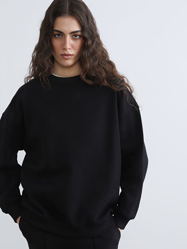 LCW Vision Bisiklet Yaka Oversize Kadın Kalın Sweatshirt
