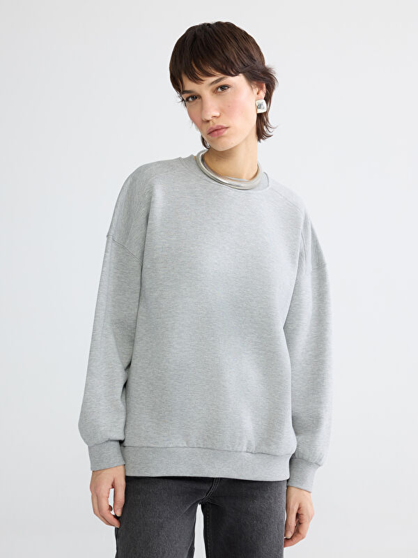 LCW Vision Bisiklet Yaka Oversize Kadın Kalın Sweatshirt