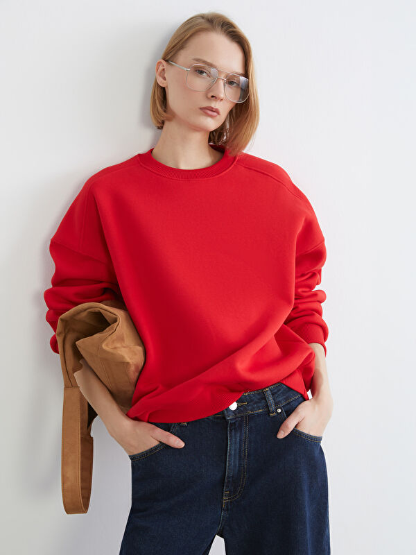 LCW Vision Bisiklet Yaka Oversize Kadın Kalın Sweatshirt