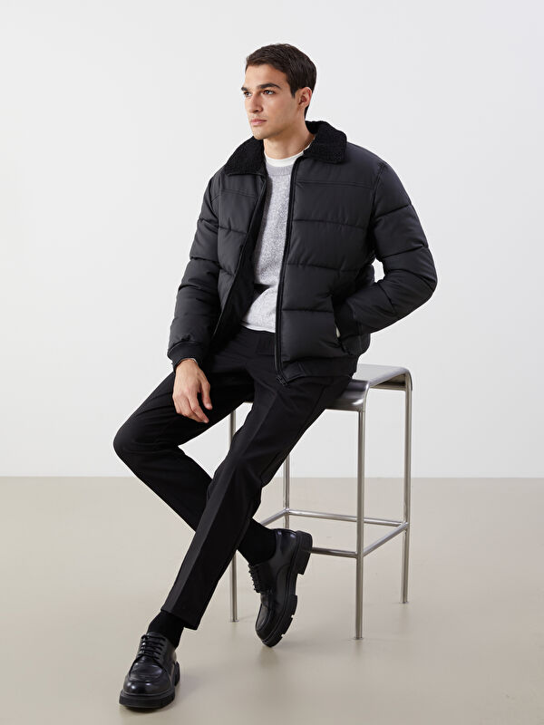 LCW Vision Regular Fit Fur Collar Men's Faux Leather Coat