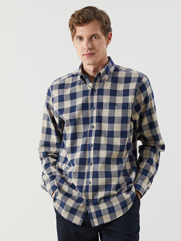 LCWAIKIKI Classic Regular Fit Long Sleeve Plaid Gabardine Men's Shirt