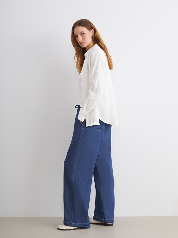 LCWAIKIKI Classic Beli Lastikli Wideleg Kadın Jean Pantolon