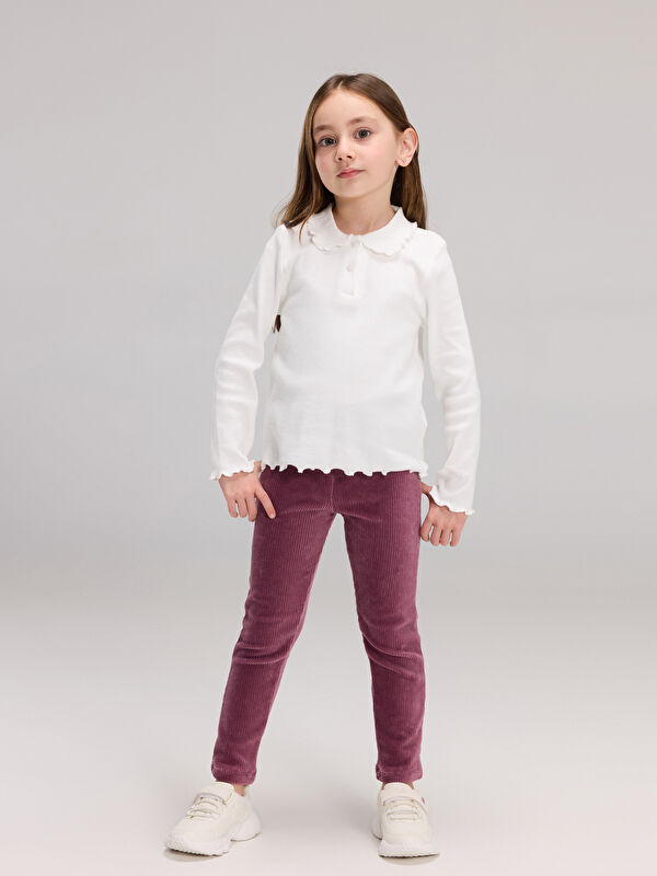 LCW Kids Beli Lastikli Basic Kız Çocuk Kadife Tayt