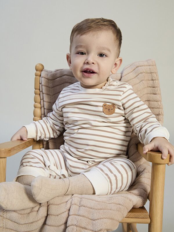 LCW baby Bej Bisiklet Yaka Çizgili Erkek Bebek Tulum - W5CC87Z1