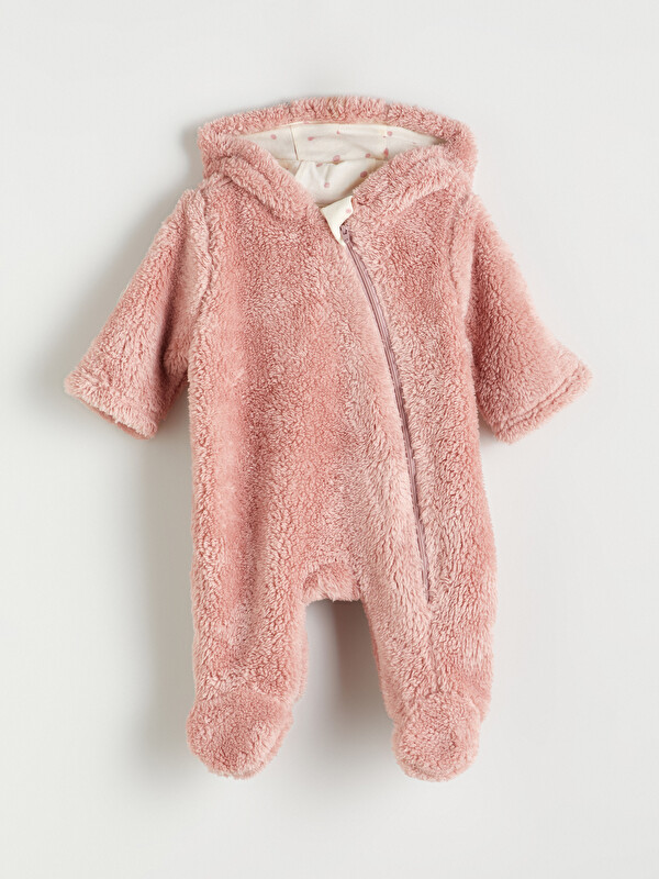 LCW baby Hooded Long Sleeve Baby Girls' Plush Jumpsuit