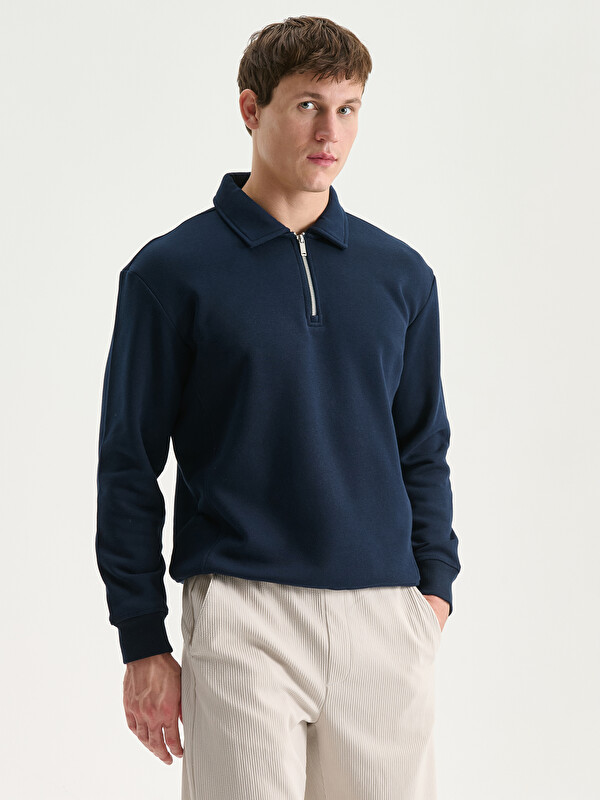 LCW Vision Polo Yaka Erkek Kalın Sweatshirt