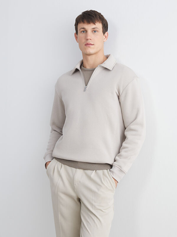 LCW Vision Polo Yaka Erkek Kalın Sweatshirt