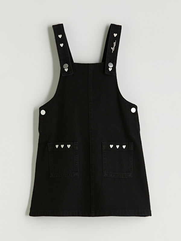 LCW Kids Square Collar Heart Embroidered Girls' Denim Dress