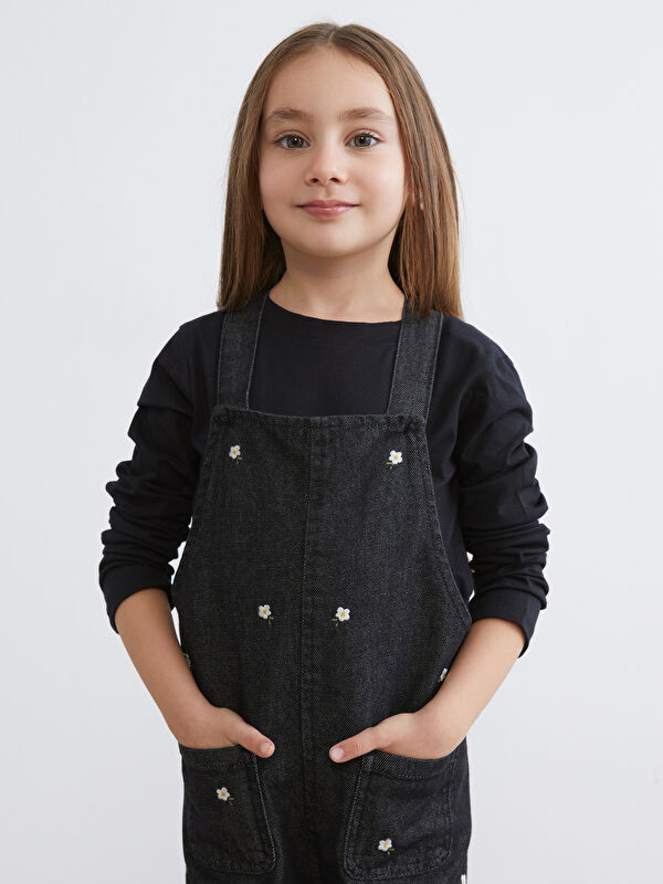 LCW Kids Çiçek Nakışlı Kız Çocuk Jean Salopet