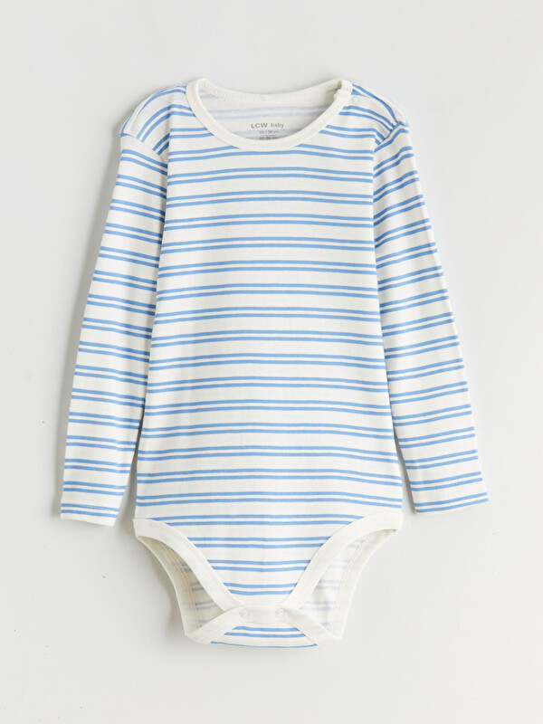 LCW baby Bisiklet Yaka Çizgili Erkek Bebek Çıtçıtlı Body