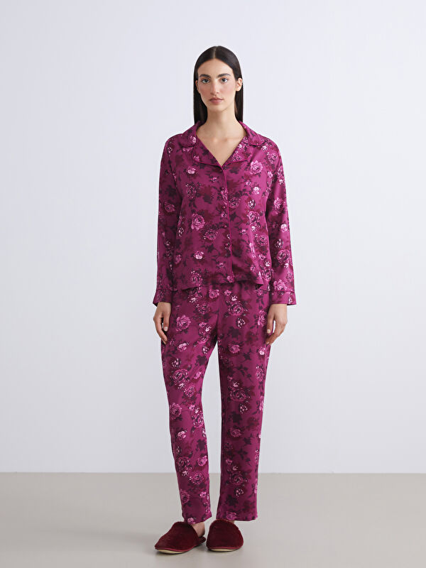 LCW DREAM Petite Gömlek Yaka Çiçekli Kadın Pijama Takımı