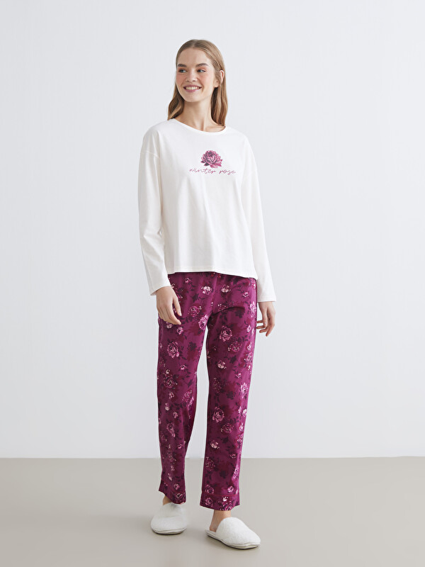 LCW DREAM Bisiklet Yaka Çiçekli Kadın Pijama Takımı