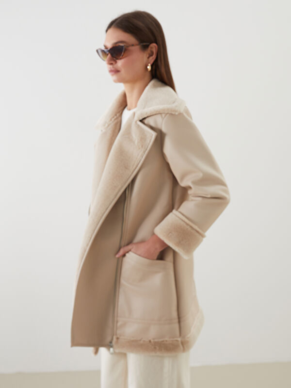 LCW Comfort Biker-Kragen Mantel aus Kunstleder für Damen