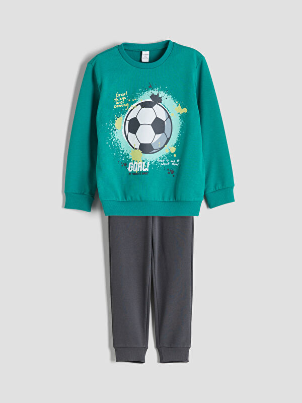 LCW Kids Ensemble Garçon Imprimé Col Rond Sweat-Shirt et Pantalon de Survêtement, Lot de 2