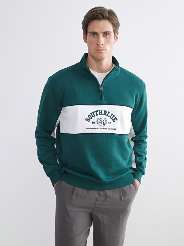 SOUTHBLUE Yeşil Dik Yaka Baskılı Erkek Sweatshirt - W5CH81Z8-DPL | LCW