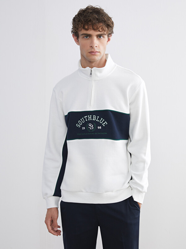 SOUTHBLUE Dik Yaka Baskılı Erkek Sweatshirt