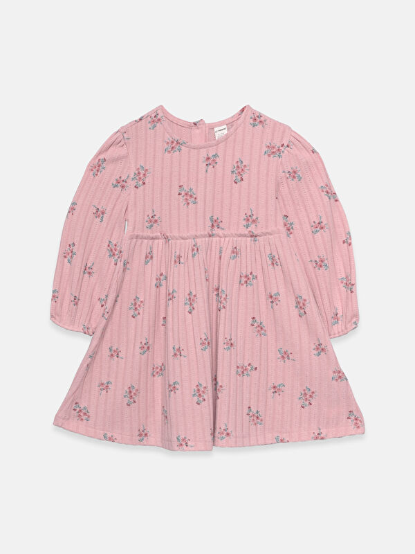 LCW Kids Crew Neck Long Sleeve Floral Print Girls' Dress