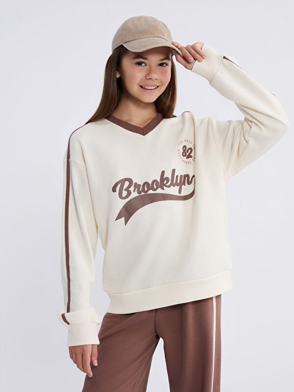 LCW Kids V Yaka Kız Çocuk Sweatshirt ve Eşofman Alt