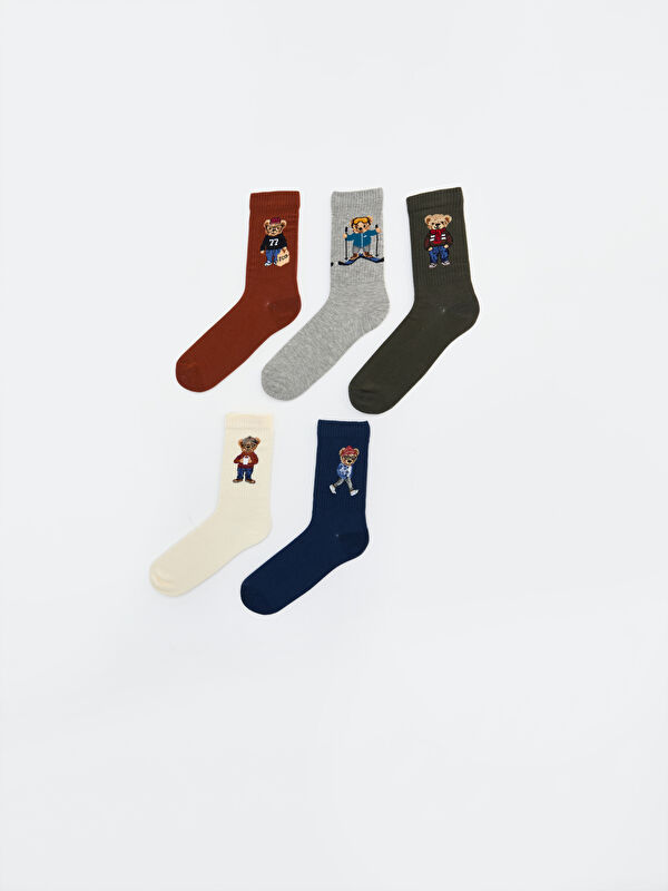 LCW ACCESSORIES Ayı Teddy Baskılı Erkek Soket Çorap 5'li
