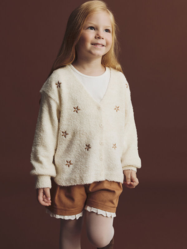 LCW Kids V-Neck Embroidered Girls' Cardigan