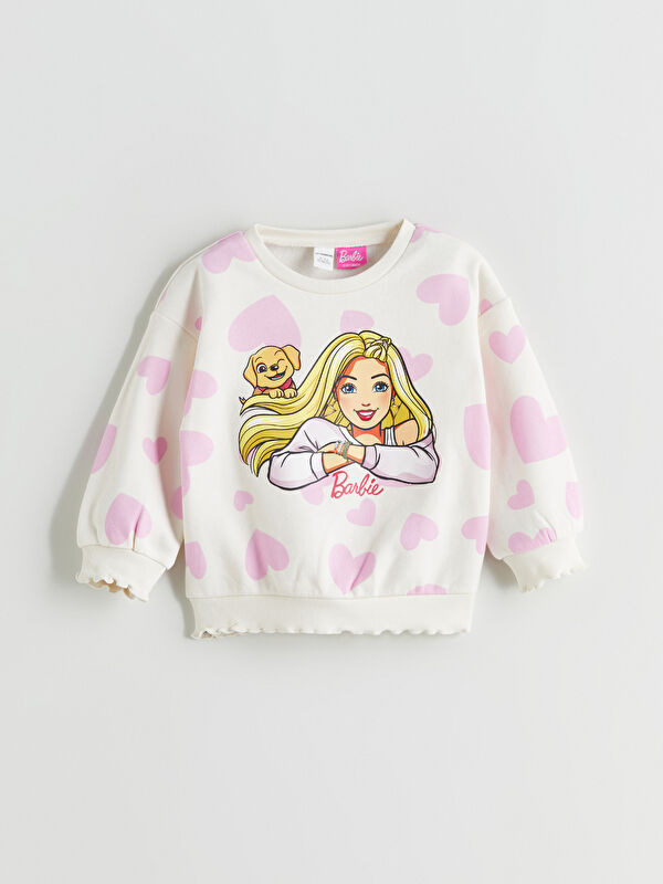 LCW Kids Bisiklet Yaka Barbie Baskılı Kız Çocuk Sweatshirt
