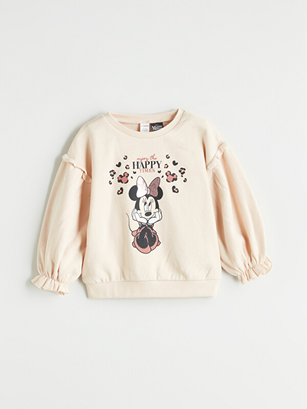LCW Kids Minnie Mouse Baskılı Kız Çocuk Kalın Sweatshirt