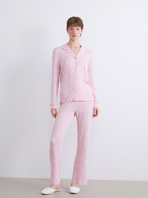 LCW DREAM Gömlek Yaka Desenli Kadın Pijama Takımı