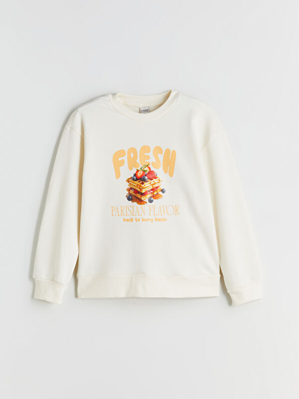 LCW Kids Crew Neck Printed Girls' Sweatshirt