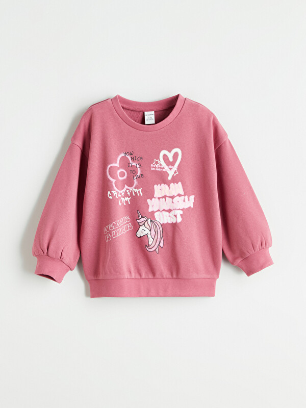 LCW Kids Crew Neck Printed Girls' Sweatshirt