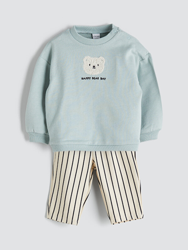 LCW baby Crew Neck Baby Boy Sweatshirt and Tracksuit Bottom 2 Pack