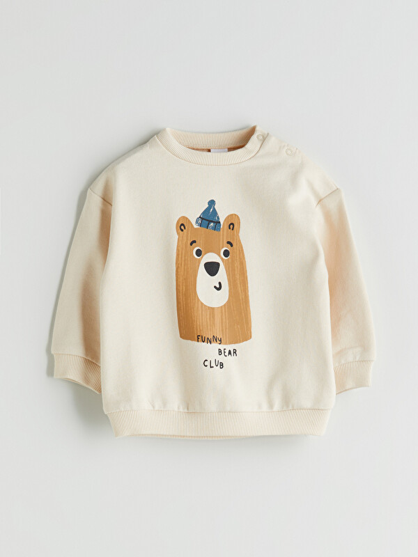 LCW baby Yakası Çıtçıtlı Erkek Bebek Baskılı Sweatshirt