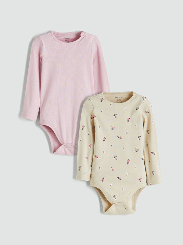LCW baby Bisiklet Yaka Kız Bebek Çıtçıtlı Body 2'li