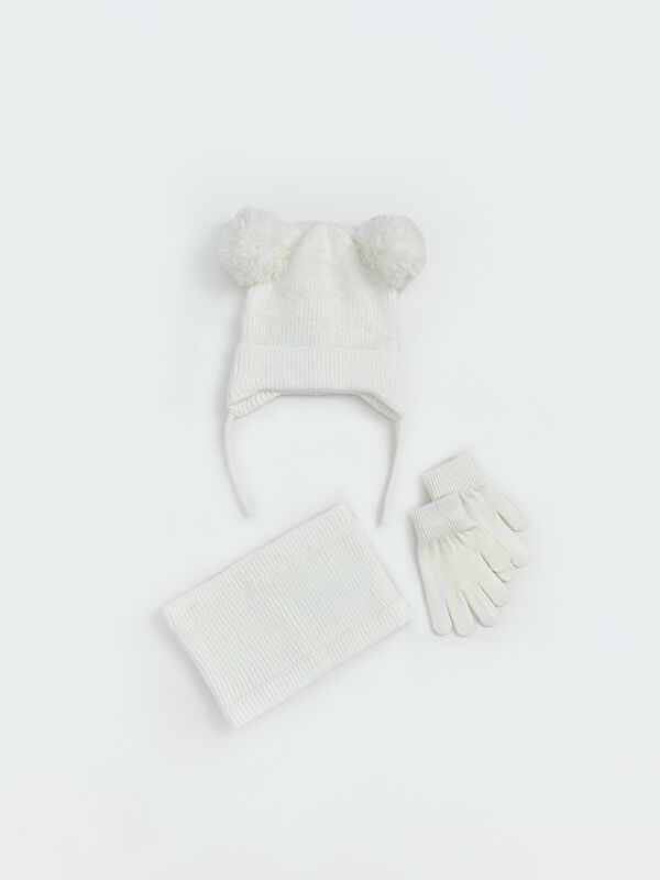 LCW baby Baby Mädchen Pom Pom Mütze, Schal und Handschuh-Set