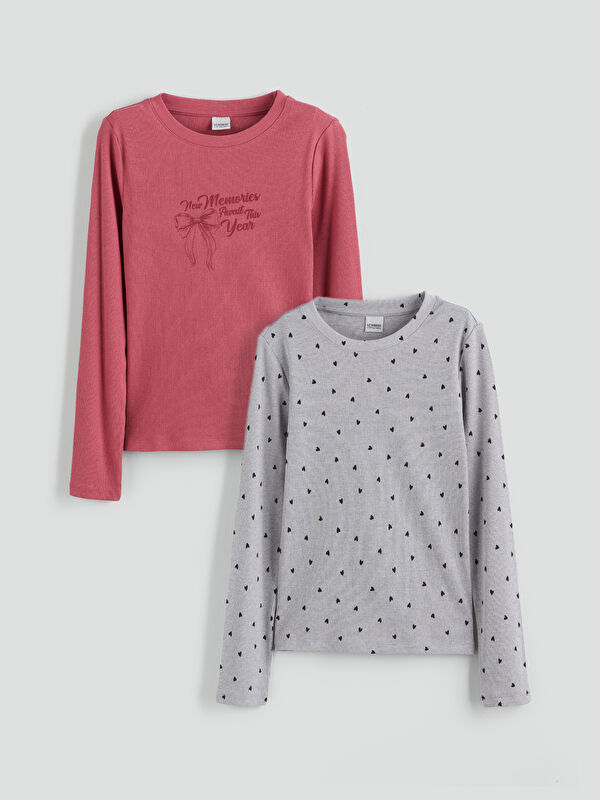 LCW Kids Crew Neck Printed Girls' T-Shirt 2 Pack