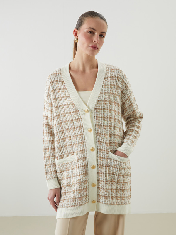 LCWAIKIKI Classic V Neck Patterned Women's Knitwear Cardigan