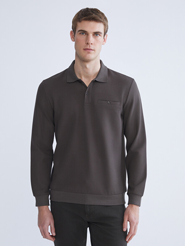 LCWAIKIKI Classic Polo Yaka Uzun Kollu Erkek Sweatshirt