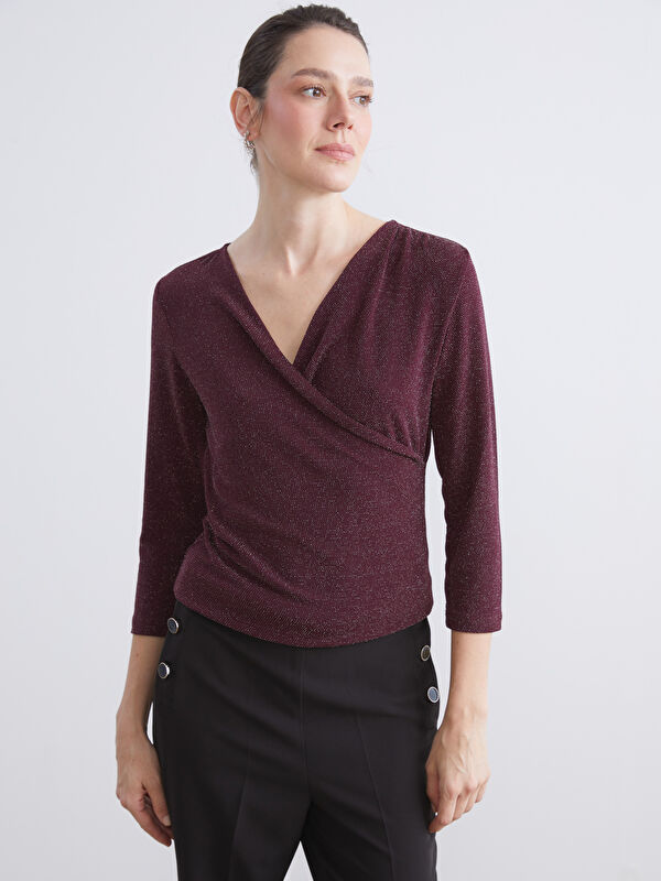 LCW EVERYDAY Doppelreihige Rüschenbluse mit glänzendem Look