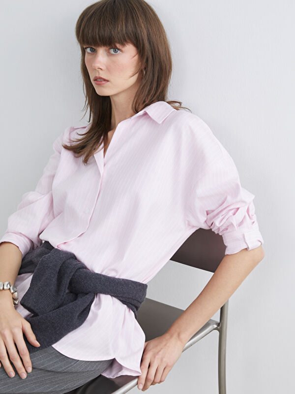 LCW Vision Çizgili Oversize Kadın Gömlek